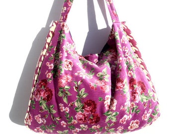 Retro velvet fabric handbag smooth purple-pink.