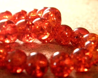 glass Crackle 8 mm - orange - PE137 50 beads