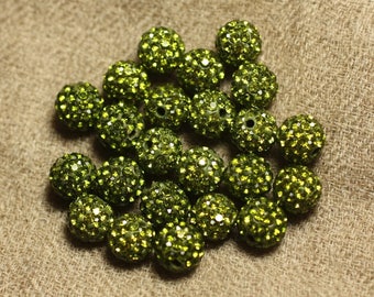 10pc - polymer and rhinestone 8mm 4558550023124 Olive green glass bead
