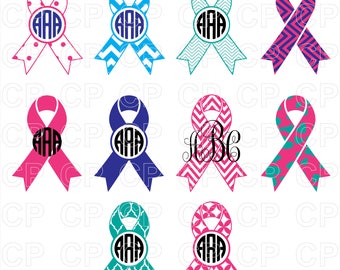Cancer Ribbons SVG Cut Files, Cancer Ribbons Clipart, Ribbons Monogram Frames Cut Files for Cricut, Silhouette Studio_Digital Download