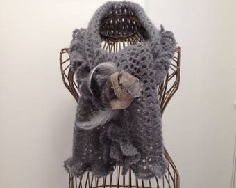 Gray scarf mouse mohair/silk yarn