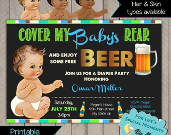 Cover My Baby's Rear Diaper Party Invitation - Printable file - It's a boy Baby Shower Invite - Man's Shower