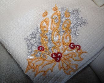 Large tea towel embroidered with candles