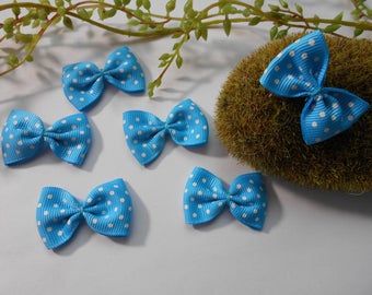6 turquoise and white polka - dot bow - 4cm / 2.5 cm