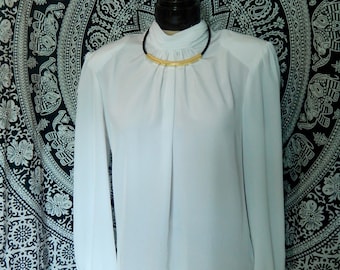 Vintage 80s high collar blouse, Helene St. Marie, size 10, long sleeved with button wrists and neckline.