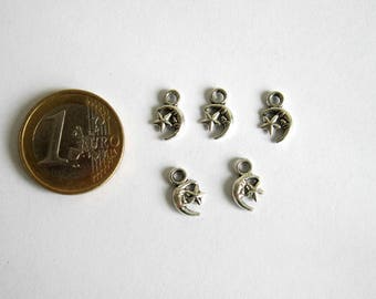 5 charms Moon and Star Silver 7 x 12 mm