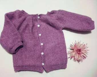 Knit winter jacket purple baby girl 12 months 1 long sleeve wool 10%