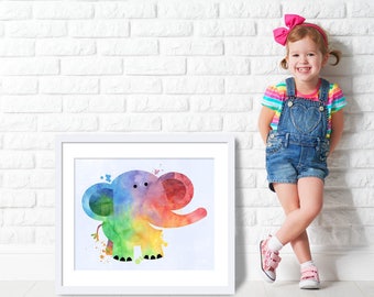 art for kids room, elephant, watercolor, childs room, nursery decor, baby room, room decor, Instant Download, Printable, Kids, art for kids