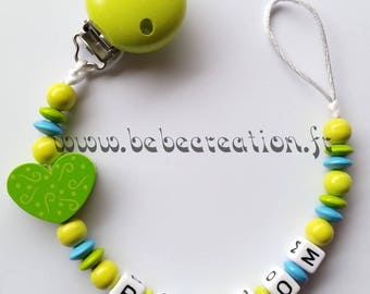 Pacifier clip personalized I love green