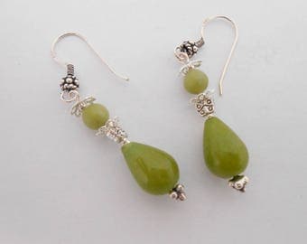 Green Jade, natural and Silver 925 earrings
