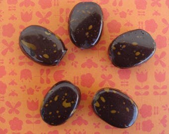 Set of 5 beads Brown and beige glass 10x20mm