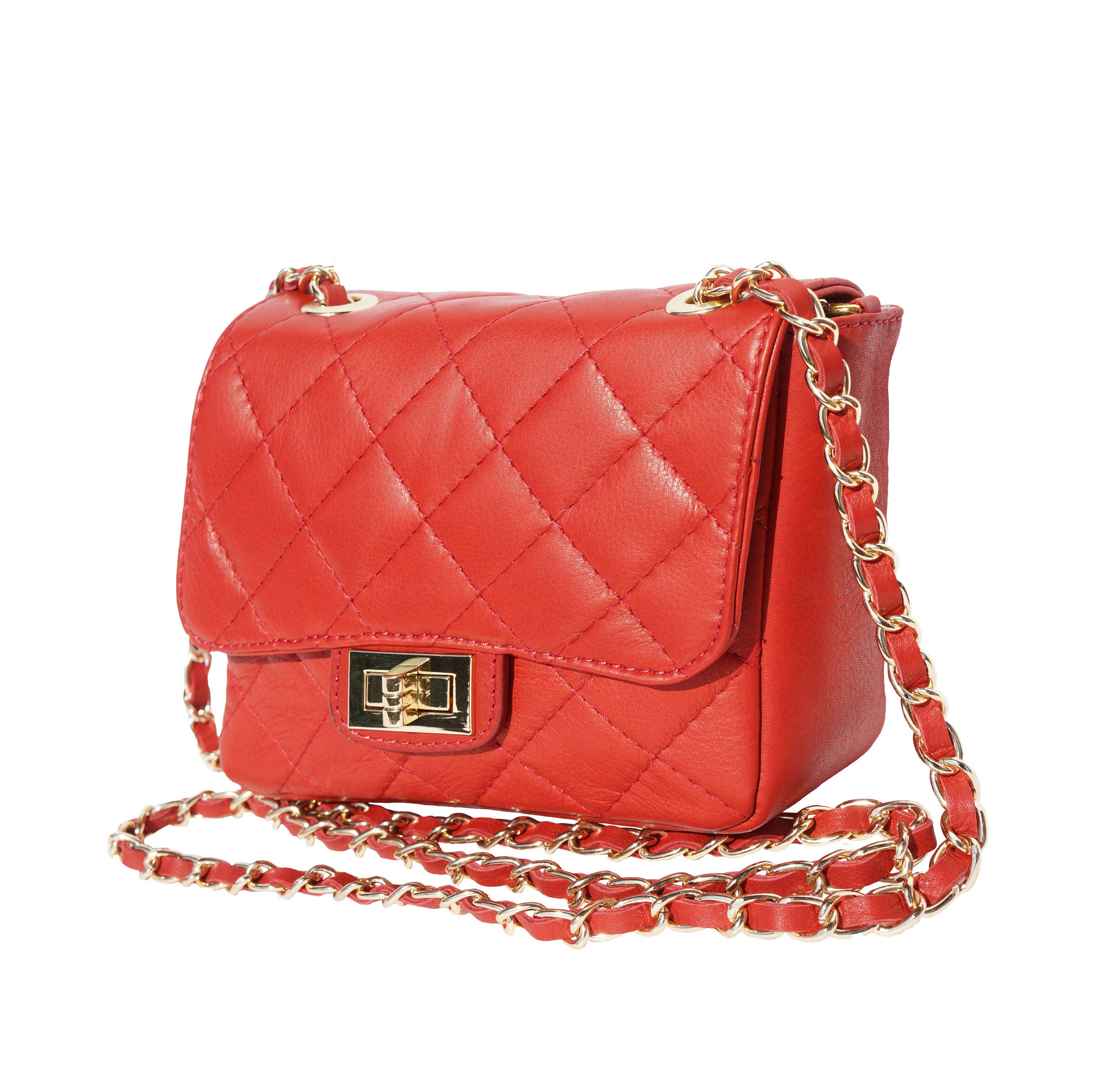 Spring 2018: Red Leather Handbag Red Shoulder bag Quilted