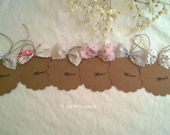 6 serrated round kraft labels, thank you, cotton blends; shabby