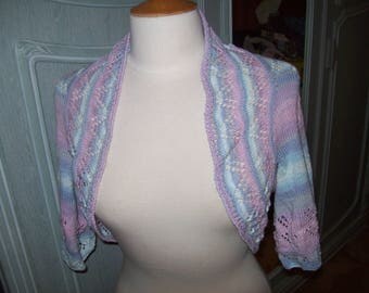 Vest - shape bolero - knit - changing colors of pink and blue - cotton-