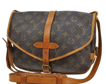 361 LOUIS VUITTON Authentic Saumur 30 Shoulder Bag M42256 Brown Monogram Canvas Leather Vintage