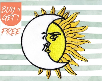 Sun Patches Moon Patch Iron On Patch Embroidered Patch Eclipse Dawn