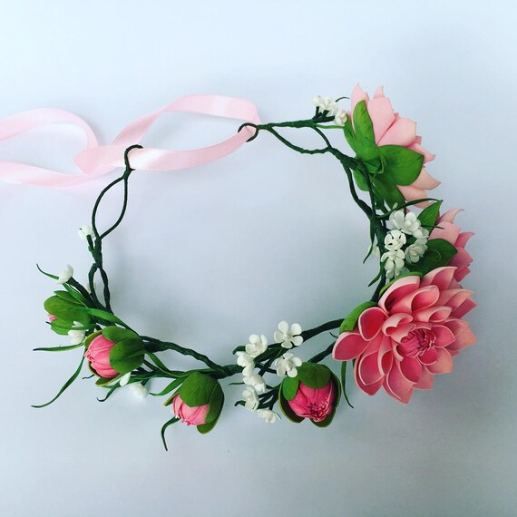 Dahlia flower crown Bridal crown Pink flower tiara baby Flower
