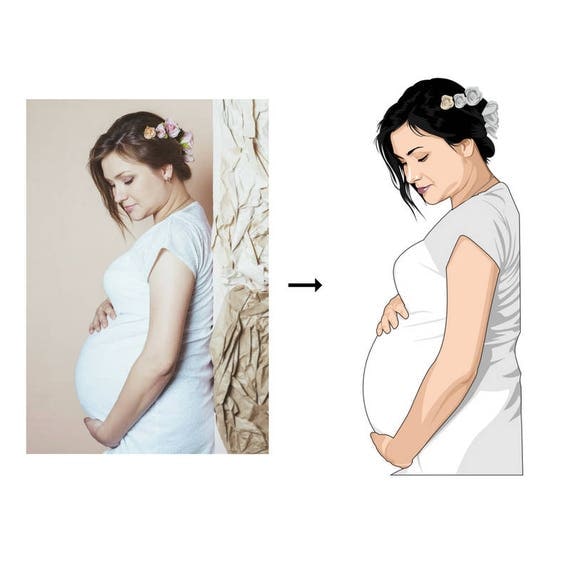 Custom Personalized Illustrated Digital Design Baby Bump