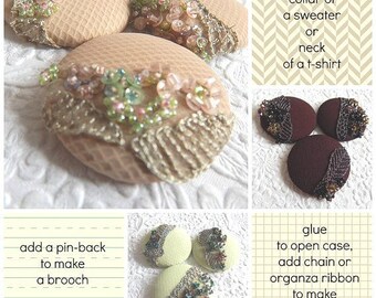Beaded and sequin button set, 1 7/8 inches, 1.9 inches, 4.7 cm, 48.26 mm, size 75 buttons, 3 colors