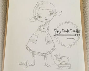 Daily Duda Doodles - #4 Pig Tails - Original Pencil Sketch by Diane Duda