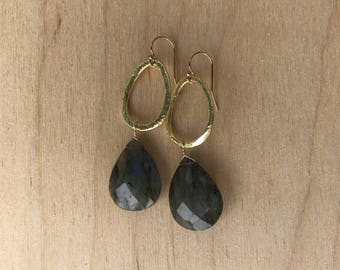 Labrodorite & Gold Hoop Earrings