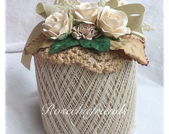 Ecru Tan Crochet Spool Thread PUMPKIN Shabby Chic Roses ECS SVFTeam