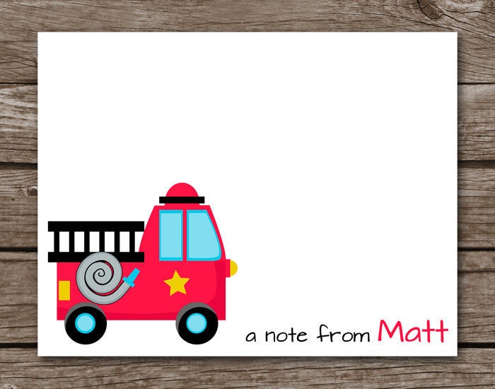 PRINTABLE Firetruck Note Cards Firetruck Cards Firetruck