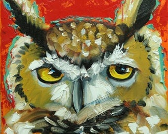 Owl painting 133 12x12 inch original oil painting by Roz