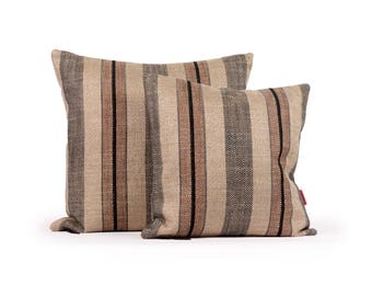Decorative Tweed Pillows for Couch, Herringbone Pillow Covers in beige and brown, handmade from vintage upholstery fabric by EllaOsix