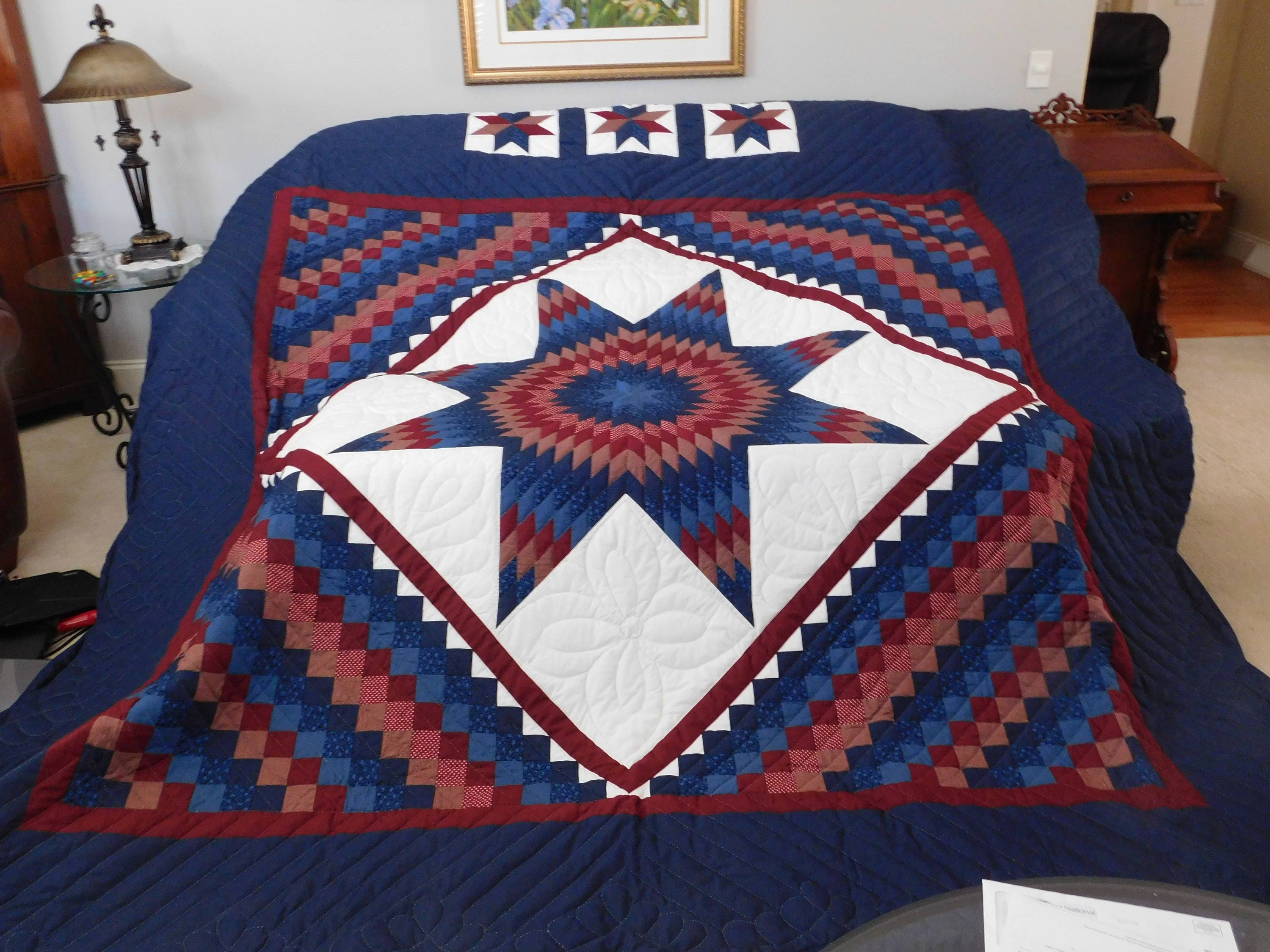 King size Amish Pattern Hand quilted Star N Common Quilt