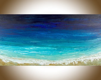 Turquoise white blue wall art abstract painting colourful Original art painting on canvas wall decor by qiqigallery