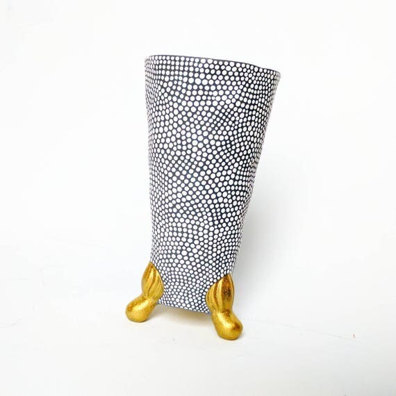 White and Gold vase small vase with claw feet