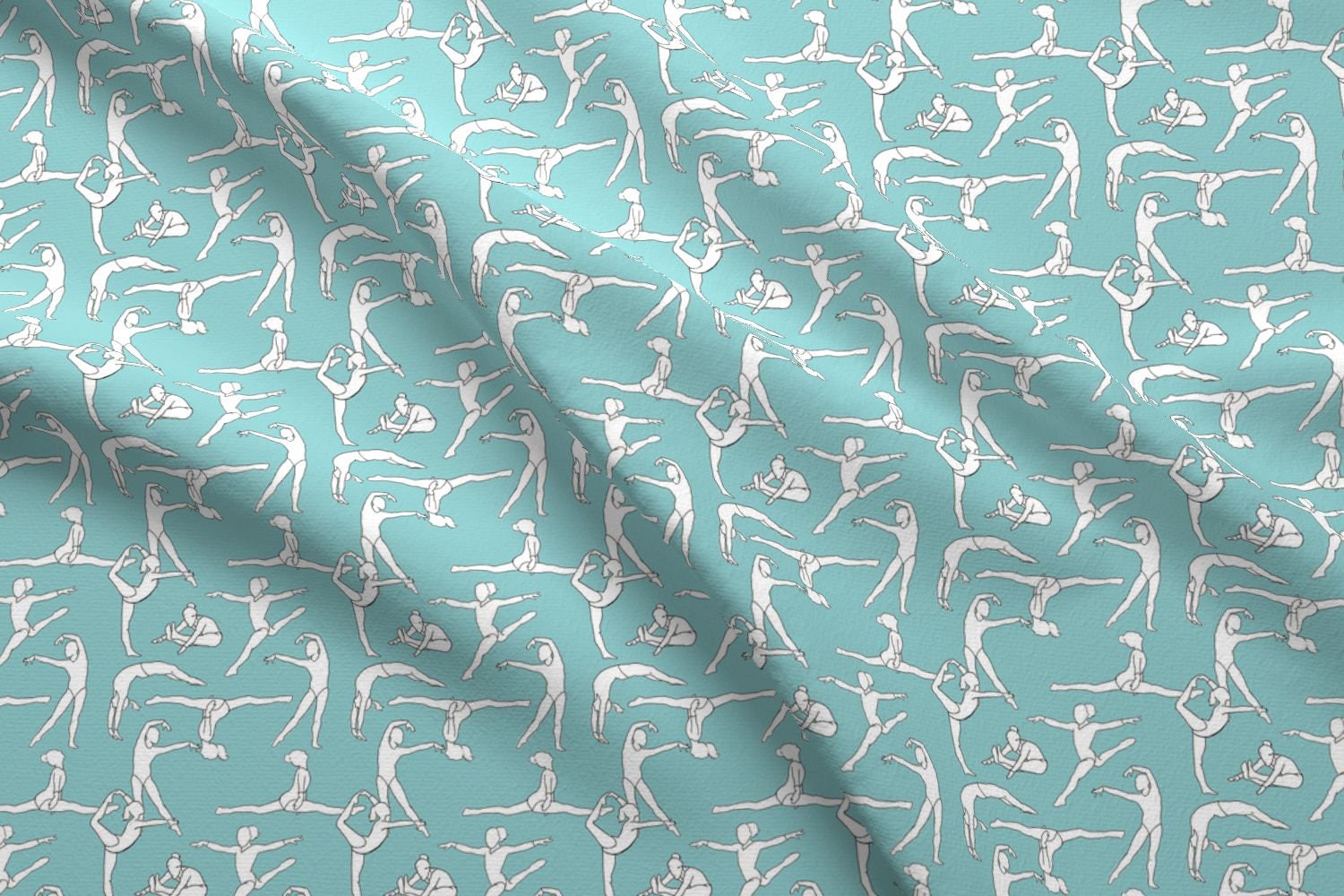 Gymnastics Fabric Gymnasts On Light Blue By Landpenguin Girls
