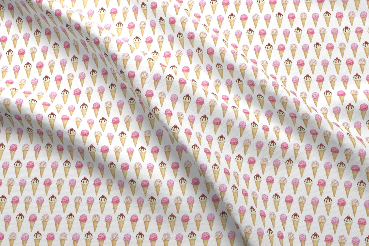 Ice Cream Fabric - Pink Ice Cream Cones - Small By Hazel Fisher ...