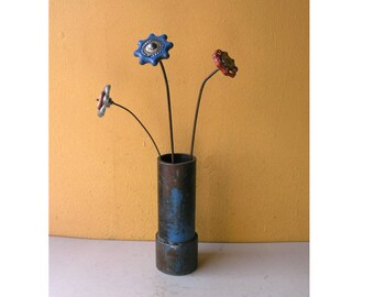 Mini Vase Upcycled Metal Industrial Table Vase Industrial Office Tall Brush Holder gardener gift steampunk decor gift 4 him counter display