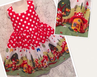 Garden Gnomes * classic jumper style dress CUSTOM SIZES child 2 3 4 5 6 7 8 10 12 14 - your choice sewnbyrachel