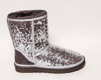 Sequin Champagne Gold Ugg Classic Short Fuzzy Custom Boots