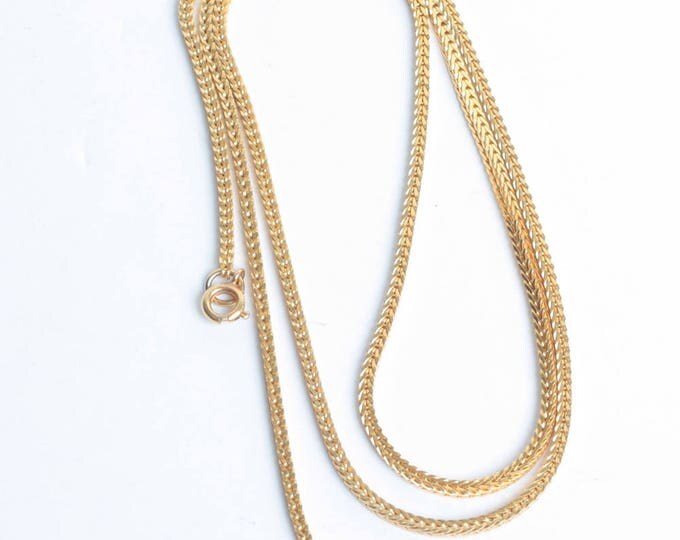 Gold Tone Herringbone Necklace Chain 24 Inches Long Vintage