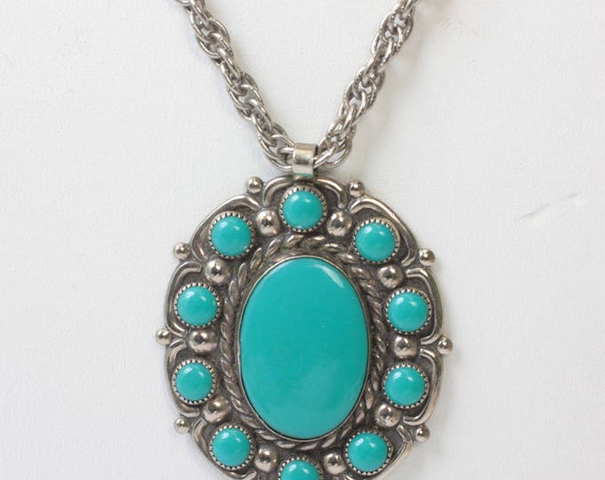 Faux Turquoise Southwestern Style Pendant Necklace Bell Trading Company Vintage