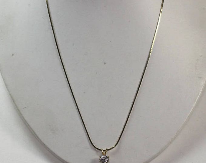 Clear Crystal Pendant Necklace Gold Tone 18 Inch Chain Vintage