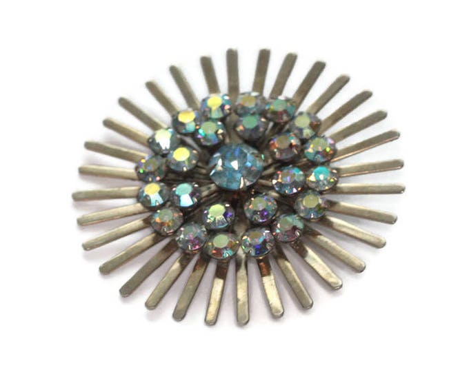 AB Rhinestone Brooch Large Starburst Design Vintage