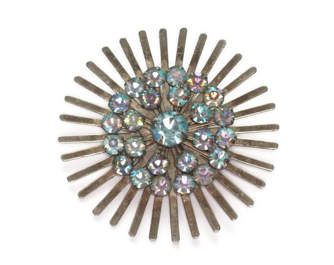 AB Rhinestone Brooch Large Starburst Design Vintage