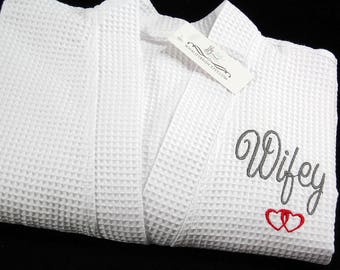 Cotton Anniversary Gift for Her, 2nd Anniversary Gift for her, Cotton Anniversary Gift, Monogrammed Cotton Robe, Wifey Robe, jfyBride
