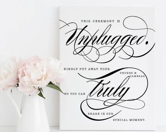 Printable Wedding - Unplugged Ceremony Sign - 5 sizes included - No phones No cameras