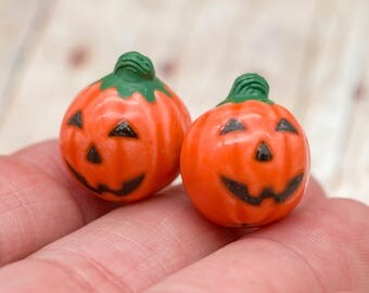 Pumpkin Beads, Pendant, 2pcs, 16mm, High Fired Raku Beads, Halloween, Fall Beads, Snowman, Pumpkins -R179