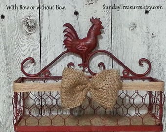 Red Rooster Rectangle Chicken Wire Basket / French Country Wall Decor / Shelf Decor Farmhouse Table Top Centerpiece / Chicken Wire /