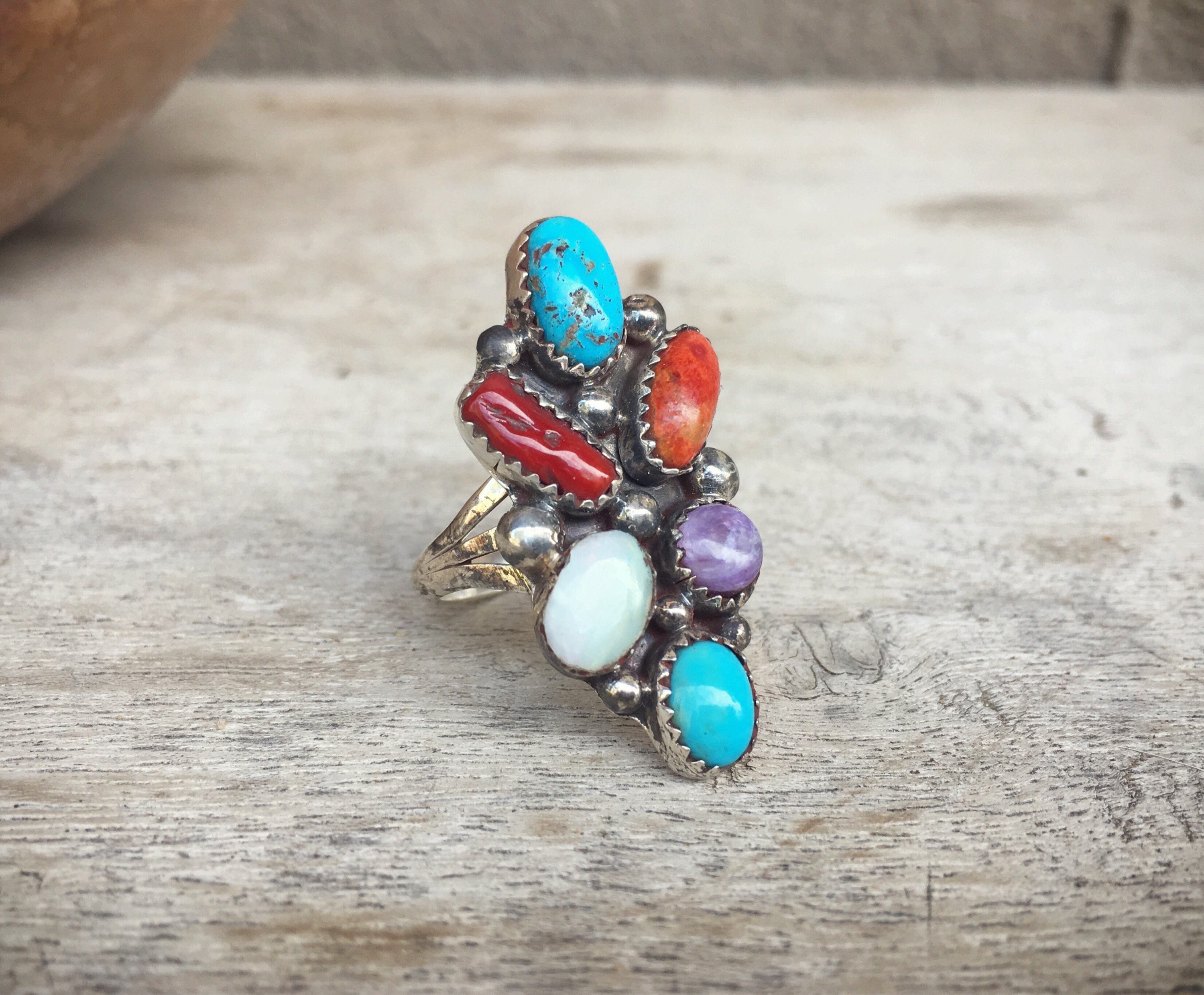 Vintage Multi Stone Turquoise Ring Women's Size 9.5, Native American