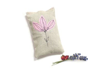 Lavender rose sachet, lavender sachet and rose petals, flower sachet, scented sachet, gift for her, pink gingham check, drawer freshener