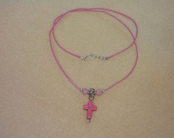 Dusty rose cross beaded necklace
