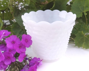 Vintage 1950's Fire King Oven Ware Milk Glass Hobnail Vase